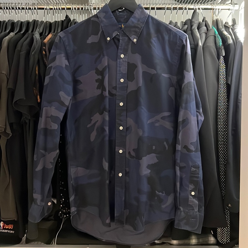 Ralph Lauren Classic Fit Camo Oxford Button Down Long Sleeve Blue/Black Small